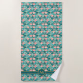 ピンクターコイズ金ゴールドパタエレガントーン ビーチタオル (正面)