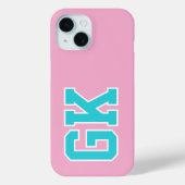 ピンクターコイズ カレッジ風モノグラムイニシャル Case-Mate iPhoneケース (裏面)