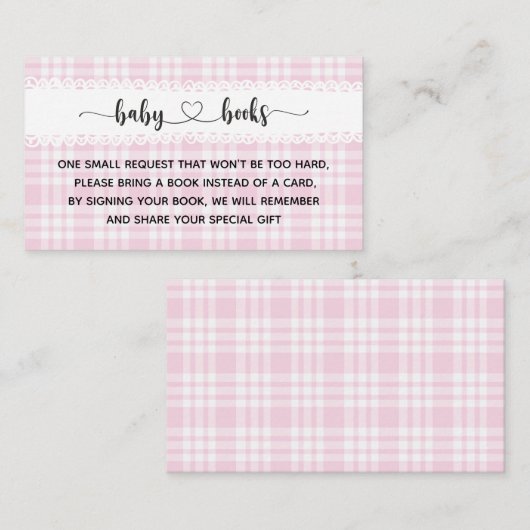 ピンクタータンチェックガールベビーシャワーI誕生日 エンクロージャーカード (正面/裏面)