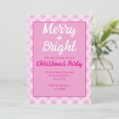 ピンクタータンチェッククリスマスパーティーホリデーズメリーブライト 招待状 (スタンド正面)