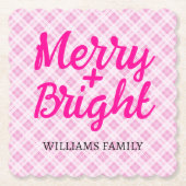 ピンクタータン クリスマス メリー ブライト ファミリー ネーム ペーパーコースター (正面)