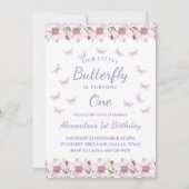 ピンクターニング1私たちの小さな蝶1歳の誕生日 招待状 (正面)