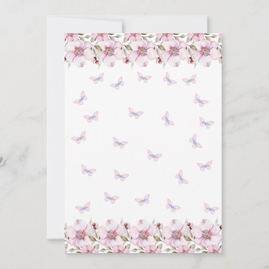 ピンクターニング1私たちの小さな蝶1歳の誕生日 招待状 (裏面)