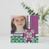 ピンクダかわいらしマスクバースデーパーティ招待状 招待状 (スタンド正面)