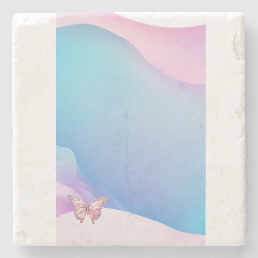 ピンクダイかわいらしアモンテバタフライストーンコースター ストーンコースター (正面)