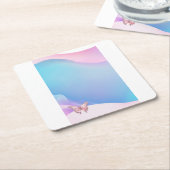 ピンクダイかわいらしアモンテバタフライ紙コースター スクエアペーパーコースター (アングル)