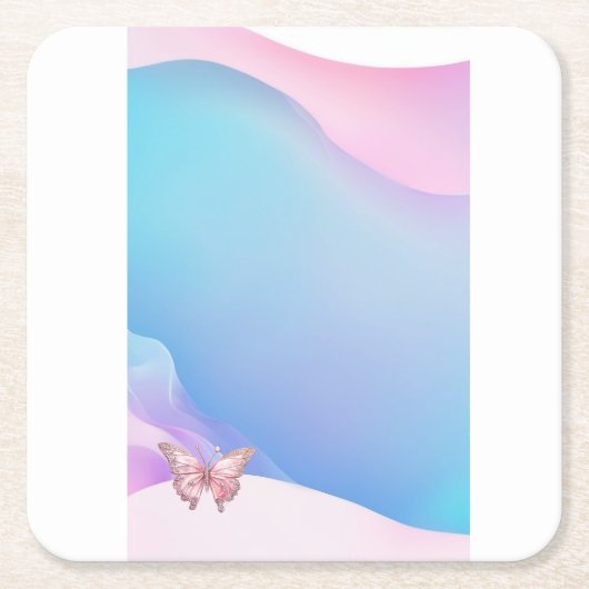 ピンクダイかわいらしアモンテバタフライ紙コースター スクエアペーパーコースター (正面)