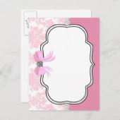 ピンクダイアモンズアンドパールダマスク招待状 インビテーションポストカード (正面/裏面)