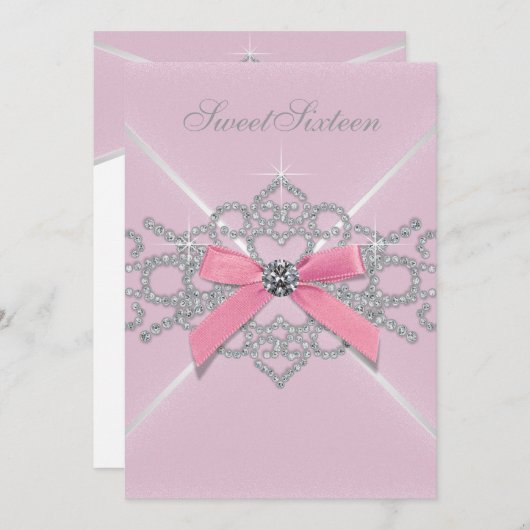 ピンクダイアモンズピンクスウィート16誕生日パーティー 招待状 (正面/裏面)