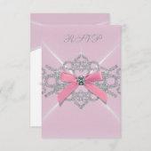 ピンクダイアモンズピンクスウィート16誕生日パーティーRSVP 出欠カード (正面/裏面)