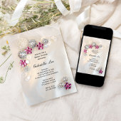 ピンクダイヤフェイクモンドとパールボタンブライダルシャワー 招待状