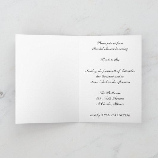 ピンクダイヤフェイクモンドとパールボタンブライダルシャワー 招待状 (内部)