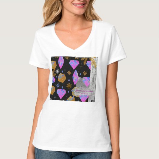 ピンクダイヤモンドと金の星VネックTシャツ Tシャツ (正面)
