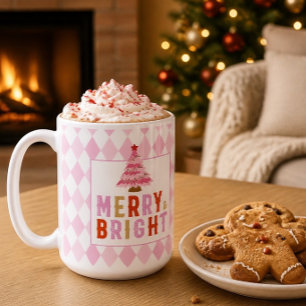 ピンクダイヤモンドのクリスマスデザイン メリー&ブライト コーヒーマグカップ