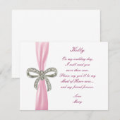 ピンクダイヤモンドの弓のウェディングメイドオブオナーカード 招待状 (正面/裏面)