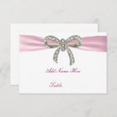 ピンクダイヤモンドの弓の結婚式のテーブルプレースカード 招待状 (正面/裏面)