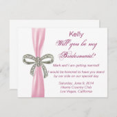 ピンクダイヤモンドの弓の結婚式の花嫁のカード 招待状 (正面/裏面)