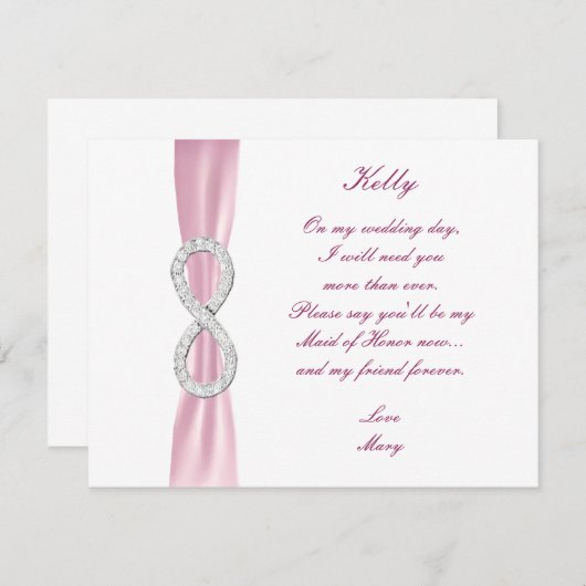 ピンクダイヤモンドインフィニティウェディングメイドオブオナーカード 招待状 (正面/裏面)