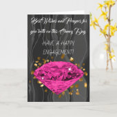 ピンクダイヤモンドオン金ゴールド紙吹雪婚約おめでとう カード (黄色い花)