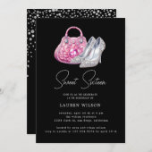 ピンクダイヤモンドグリッターsweet sixteen誕生日 招待状 (正面/裏面)