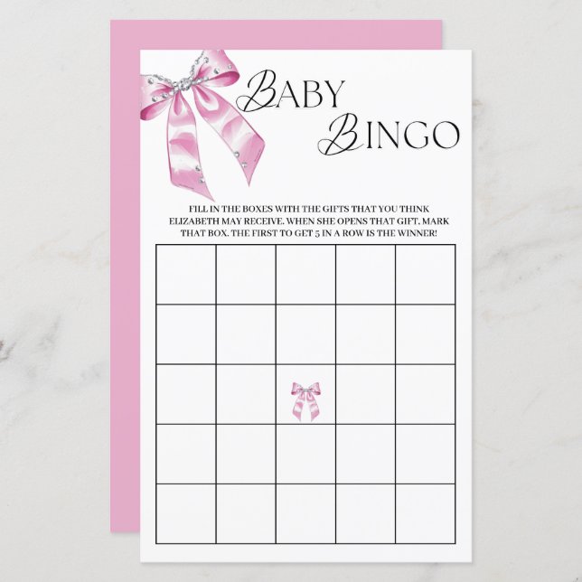 ピンクダイヤモンドコケット弓赤ちゃんシャワービンゴ (正面/裏面)