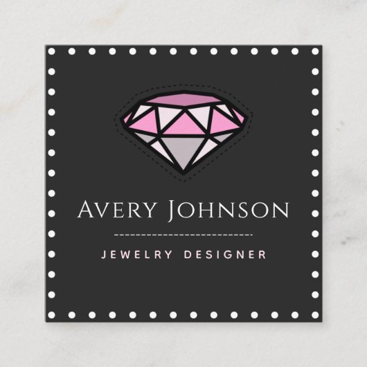 ピンクダイヤモンドジェムストーンジュエリーデザイナーグモダンレイ スクエア名刺 (正面)