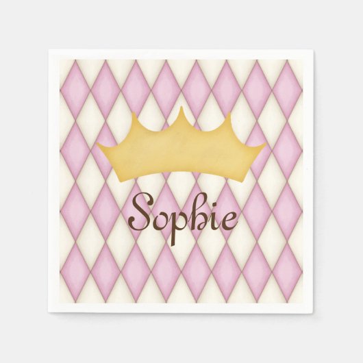 ピンクダイヤモンドチェッパーソナライズされたク名プリンセス スタンダードカクテルナプキン (正面)