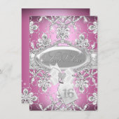 ピンクダイヤモンドティアラプリンセススウィート16招待状 招待状 (正面/裏面)