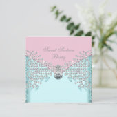 ピンクダイヤモンドティール（緑がかった色）ブルーSweet sixteen誕生日 招待状 (スタンド正面)