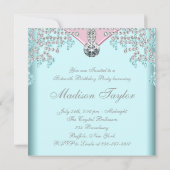 ピンクダイヤモンドティール（緑がかった色）ブルーSweet sixteen誕生日 招待状 (裏面)