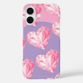 ピンクダイヤモンドハート柄 - かわいい＆おしゃれ iPhone 16ケース