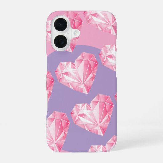 ピンクダイヤモンドハート柄 - かわいい＆おしゃれ iPhone 16ケース (裏面)