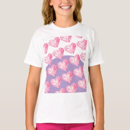 ピンクダイヤモンドハート柄 - かわいい&おしゃれ Tシャツ