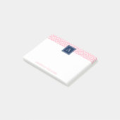 ピンクダイヤモンドパターンとネービーモノグラム ポストイット (アングル)