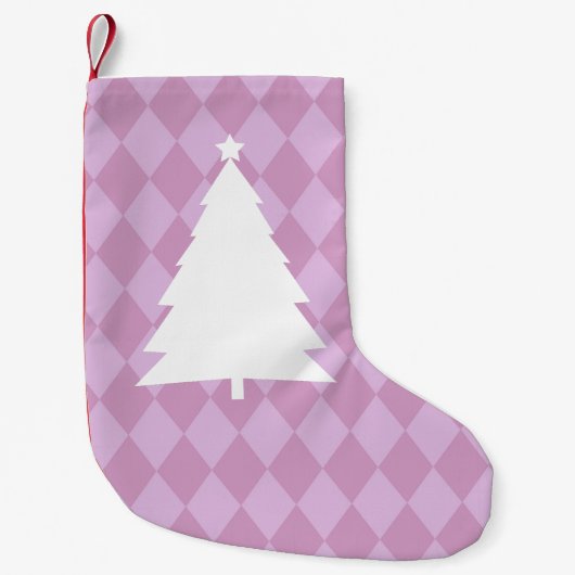 ピンクダイヤモンドパターンクリスマスツリー スモールクリスマスストッキング (正面)