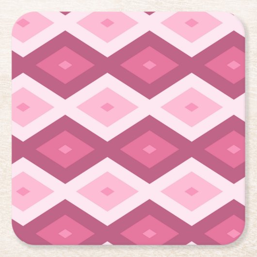 ピンクダイヤモンドパターン スクエアペーパーコースター (正面)