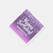 ピンクダイヤモンドパープルピンクグリッターハッピーバースデー スタンダードカクテルナプキン (角)