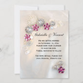 ピンクダイヤモンドパールボタンウェディング日付を保存 招待状 (正面)