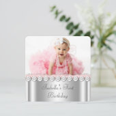 ピンクダイヤモンドピンクとシルバーの誕生日パーティー 招待状 (スタンド正面)