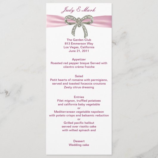 ピンクダイヤモンドボウ結婚のメニューカード メニュー (正面)