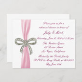 ピンクダイヤモンドボウ結婚のリハーサルディナー招待状 招待状 (正面/裏面)