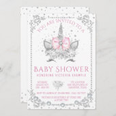 ピンクダイヤモンドユニコーン赤ちゃんシャワー 招待状 (正面/裏面)
