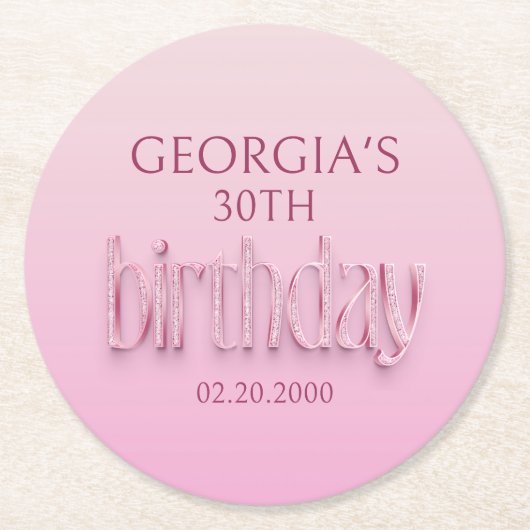 ピンクダイヤモンド誕生日 ラウンドペーパーコースター (正面)