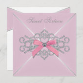 ピンクダイヤモンド ピンク スイート16 バースデーパーティー 招待状 (正面/裏面)