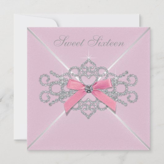 ピンクダイヤモンド ピンク スウィート16 バースデーパーティー 招待状 (正面)