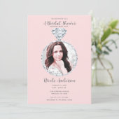 ピンクダイヤ結婚モンドのきらきら光るリングや輪ブライダルシャワー 招待状 (スタンド正面)