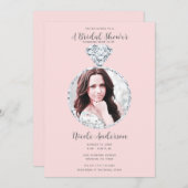 ピンクダイヤ結婚モンドのきらきら光るリングや輪ブライダルシャワー 招待状 (正面/裏面)