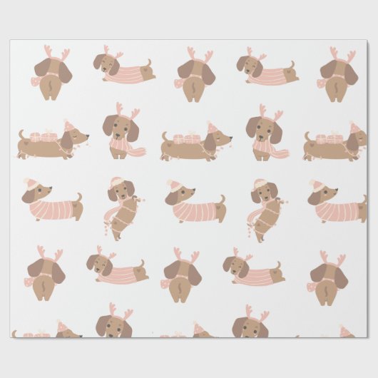 ピンクダシュントのソーセージ犬のクリスマス紙 ラッピングペーパー (フラット)