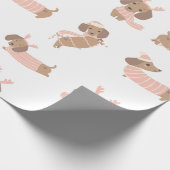 ピンクダシュントのソーセージ犬のクリスマス紙 ラッピングペーパー (角)