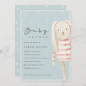 ピンクダスキーブルーグレーバニーベビーシャワー招待状 サンキューカード (正面/裏面)
